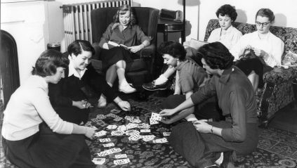 Students playing cards, circa 1953