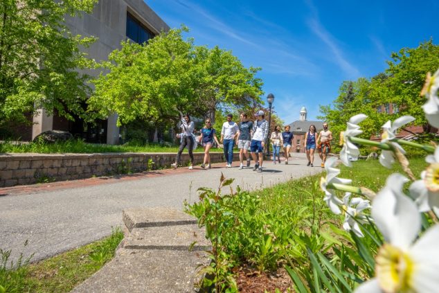 International Students enjoying a stroll through campus in May.