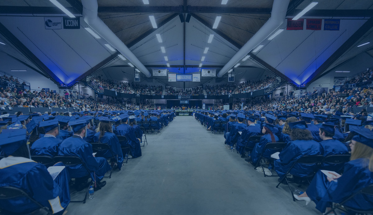 A photo from the morning graduate ceremony with blue overlay