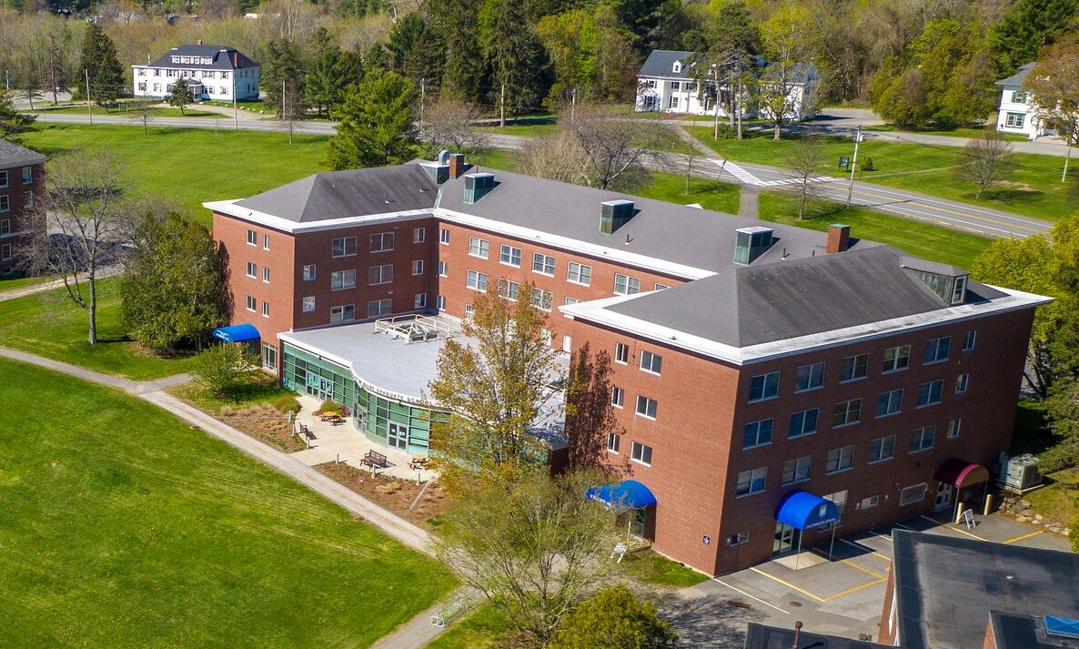 aerial shot of stodder hall and chadbourne hall