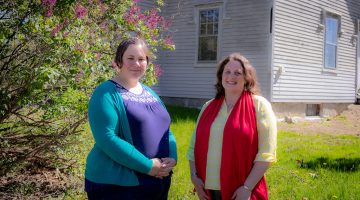 Jacquelyn Gill and Kristy Townsend at historic leader Edith Patch's Braeside home.
