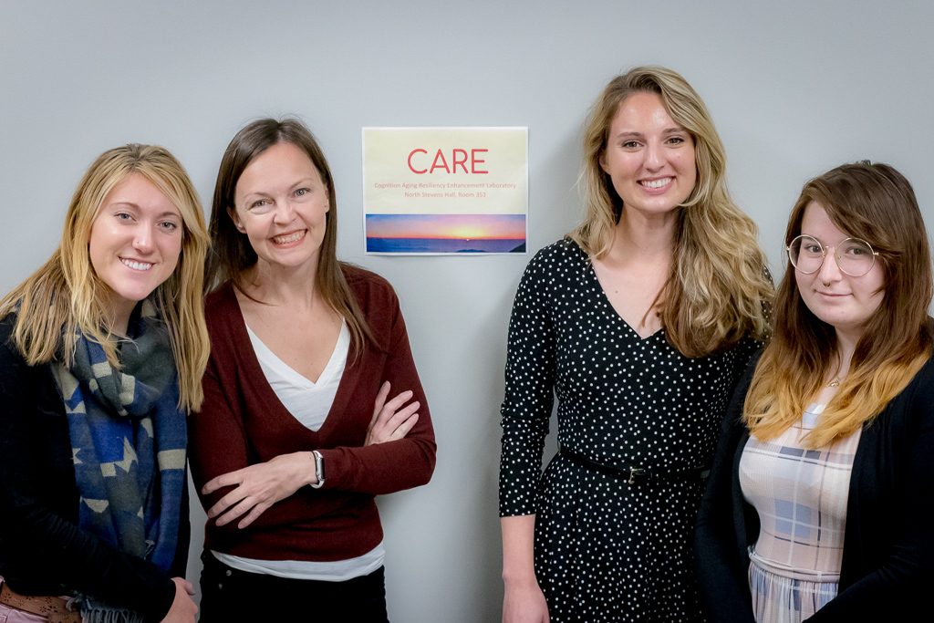 Zoe Brown, Dr. MacAulay, Angelica Boeve, and Amanda Laverdiere in the Cognition Aging Resiliency Enhancement (CARE) Lab