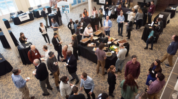 Aerial view of attendees at the Biomedical Science and Engineering Symposium