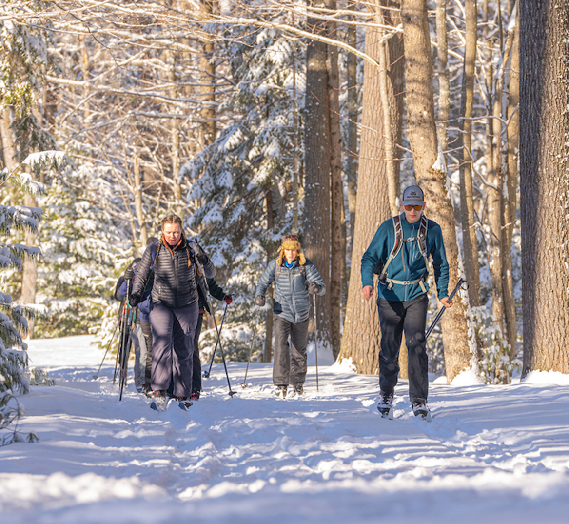 A photo of students snowshoeing